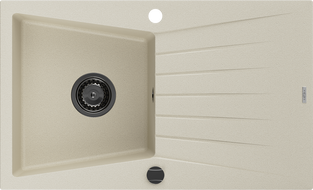 Mexen Cesar zlewozmywak granitowy 1-komorowy z ociekaczem 775 x 470 mm, beżowy, syfon czarny - 6514771010-69-B