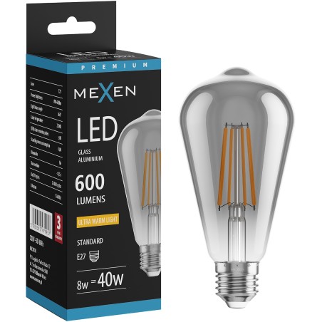 Mexen Vintis żarówka filament LED E27, ST64, 8W, Ciepła - 2200K, 600 lm, smoke - L152-E27-0822-70