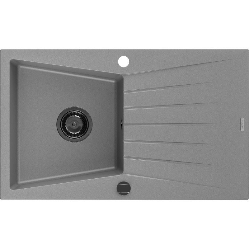 Mexen Cesar zlewozmywak granitowy 1-komorowy z ociekaczem 775 x 470 mm, szary, syfon czarny - 6514771010-71-B