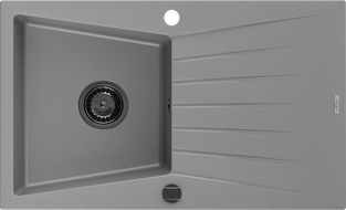 Mexen Cesar zlewozmywak granitowy 1-komorowy z ociekaczem 775 x 470 mm, szary, syfon czarny - 6514771010-71-B