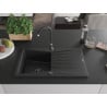 Mexen Cesar zlewozmywak granitowy 1-komorowy z ociekaczem 775 x 470 mm, czarny/srebrny metalik, syfon czarny - 6514771010-73-B
