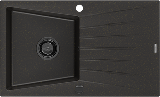 Mexen Cesar zlewozmywak granitowy 1-komorowy z ociekaczem 775 x 470 mm, czarny/złoty metalik, syfon czarny - 6514771010-75-B