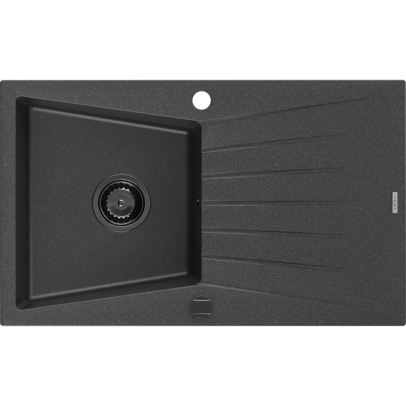 Mexen Cesar zlewozmywak granitowy 1-komorowy z ociekaczem 775 x 470 mm, czarny nakrapiany, syfon czarny - 6514771010-76-B