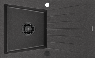 Mexen Cesar zlewozmywak granitowy 1-komorowy z ociekaczem 775 x 470 mm, czarny nakrapiany, syfon czarny - 6514771010-76-B