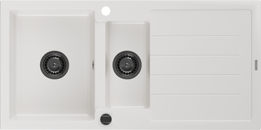 Mexen Andres zlewozmywak granitowy 1,5-komorowy z ociekaczem 1000 x 500 mm, biały, syfon czarny - 6515101510-20-B