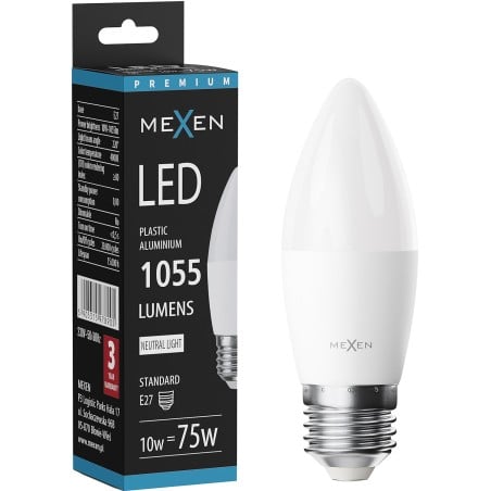 Mexen Nova żarówka LED E27, C37, 10W, Neutralna - 4000K, 1055 lm - L102-E27-1040-01