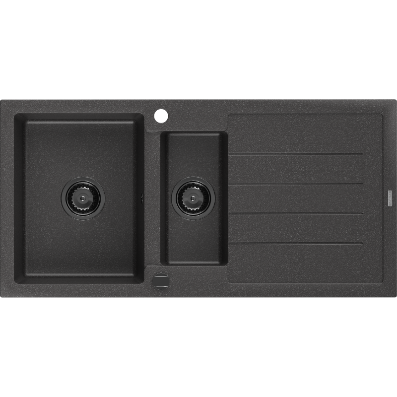 Mexen Andres zlewozmywak granitowy 1,5-komorowy z ociekaczem 1000 x 500 mm czarny nakrapiany, syfon czarny - 6515101510-76-B