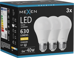 Mexen Nova 3x żarówka LED E27, A60, 6W, Ciepła - 3000K, 630 lm - L100-E27-0630-01x03