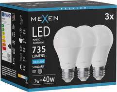 Mexen Nova 3x żarówka LED E27, A60, 7W, Zimna - 6500K, 735 lm - L100-E27-0765-01x03
