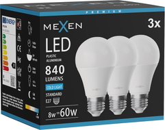 Mexen Nova 3x żarówka LED E27, A60, 8W, Zimna - 6500K, 840 lm - L100-E27-0865-01x03