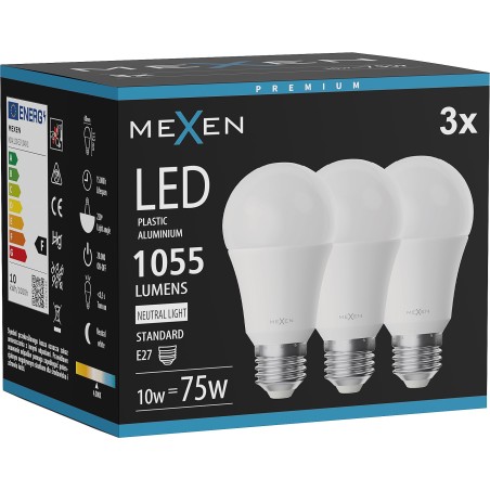 Mexen Nova 3x żarówka LED E27, A60, 10W, Neutralna - 4000K, 1055 lm - L100-E27-1040-01x03