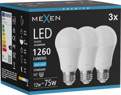 Mexen Nova 3x żarówka LED E27, A60, 12W, Zimna - 6500K, 1260 lm - L100-E27-1265-01x03