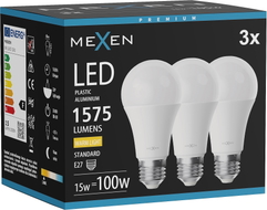 Mexen Nova 3x żarówka LED E27, A60, 15W, Ciepła - 3000K, 1575 lm - L100-E27-1530-01x03