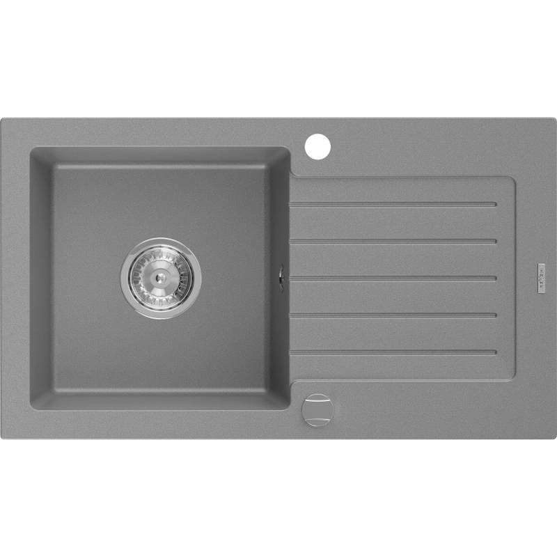 Mexen Pablo zlewozmywak granitowy 1-komorowy z ociekaczem 752 x 436 mm, szary, syfon chrom - 6510751010-71