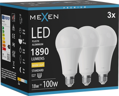 Mexen Nova 3x żarówka LED E27, A70, 18W, Ciepła - 3000K, 1890 lm - L100-E27-1830-01x03