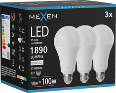 Mexen Nova 3x żarówka LED E27, A70, 18W, Neutralna - 4000K, 1890 lm - L100-E27-1840-01x03