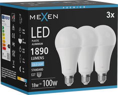 Mexen Nova 3x żarówka LED E27, A70, 18W, Zimna - 6500K, 1890 lm - L100-E27-1865-01x03