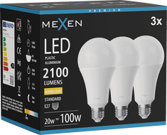 Mexen Nova 3x żarówka LED E27, A70, 20W, Ciepła - 3000K, 2100 lm - L100-E27-2030-01x03