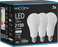 Mexen Nova 3x żarówka LED E27, A70, 20W, Neutralna - 4000K, 2100 lm - L100-E27-2040-01x03