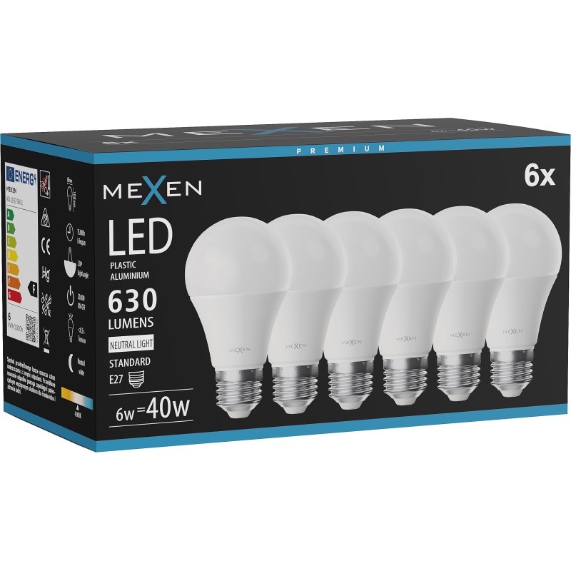 Mexen Nova 6x żarówka LED E27, A60, 6W, Neutralna  - 4000K, 630 lm - L100-E27-0640-01x06