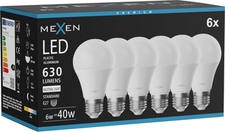Mexen Nova 6x żarówka LED E27, A60, 6W, Neutralna  - 4000K, 630 lm - L100-E27-0640-01x06