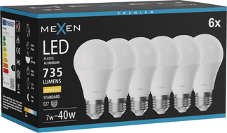 Mexen Nova 6x żarówka LED E27, A60, 7W, Ciepła - 3000K, 735 lm - L100-E27-0730-01x06
