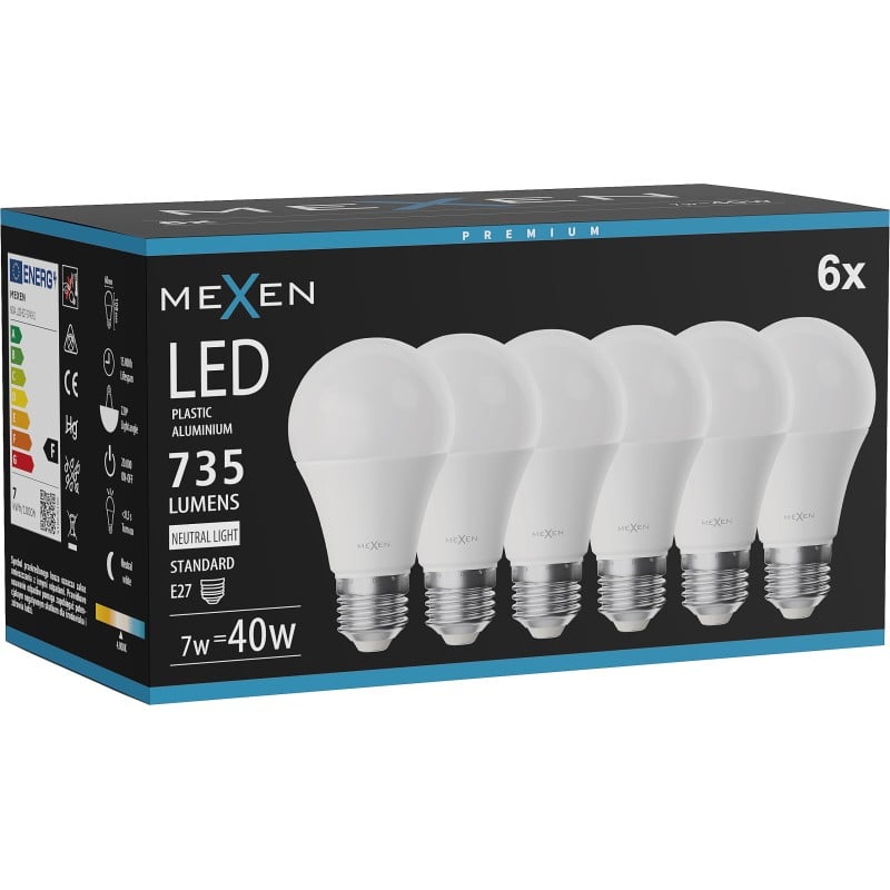 Mexen Nova 6x żarówka LED E27, A60, 7W, Neutralna - 4000K, 735 lm - L100-E27-0740-01x06