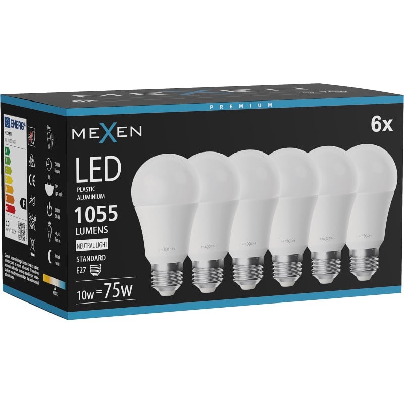 Mexen Nova 6x żarówka LED E27, A60, 10W, Neutralna - 4000K, 1055 lm - L100-E27-1040-01x06