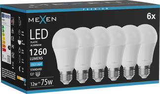 Mexen Nova 6x żarówka LED E27, A60, 12W, Zimna - 6500K, 1260 lm - L100-E27-1265-01x06