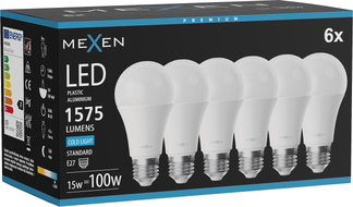 Mexen Nova 6x żarówka LED E27, A60, 15W, Zimna - 6500K, 1575 lm - L100-E27-1565-01x06