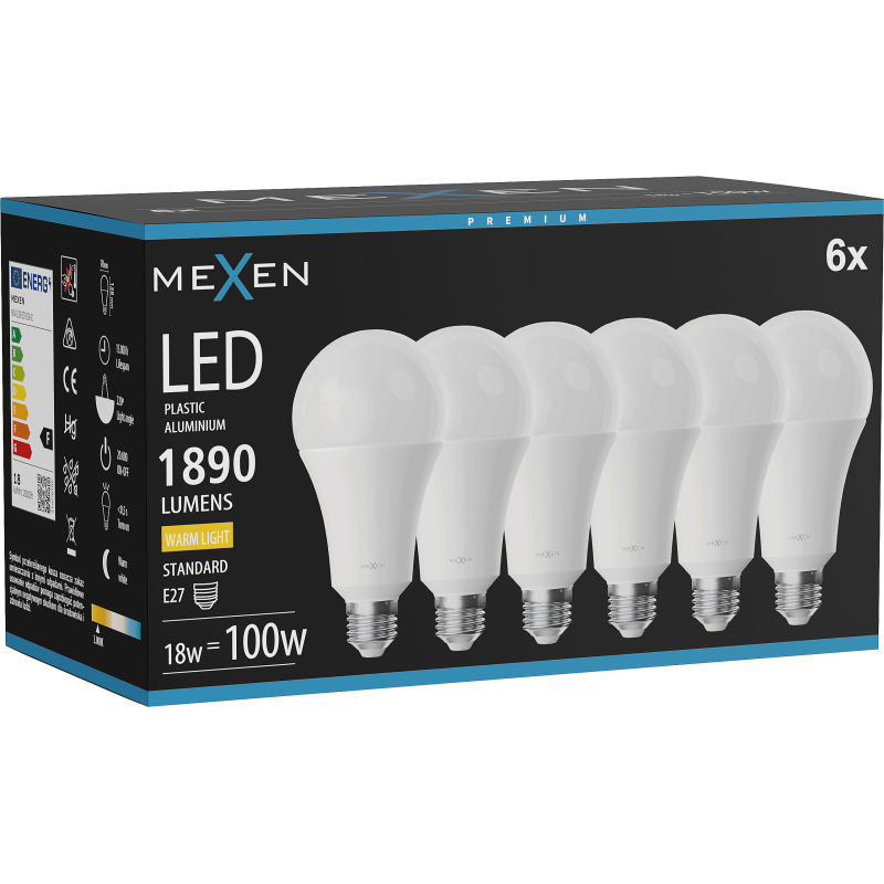 Mexen Nova 6x żarówka LED E27, A70, 18W, Ciepła - 3000K, 1890 lm - L100-E27-1830-01x06