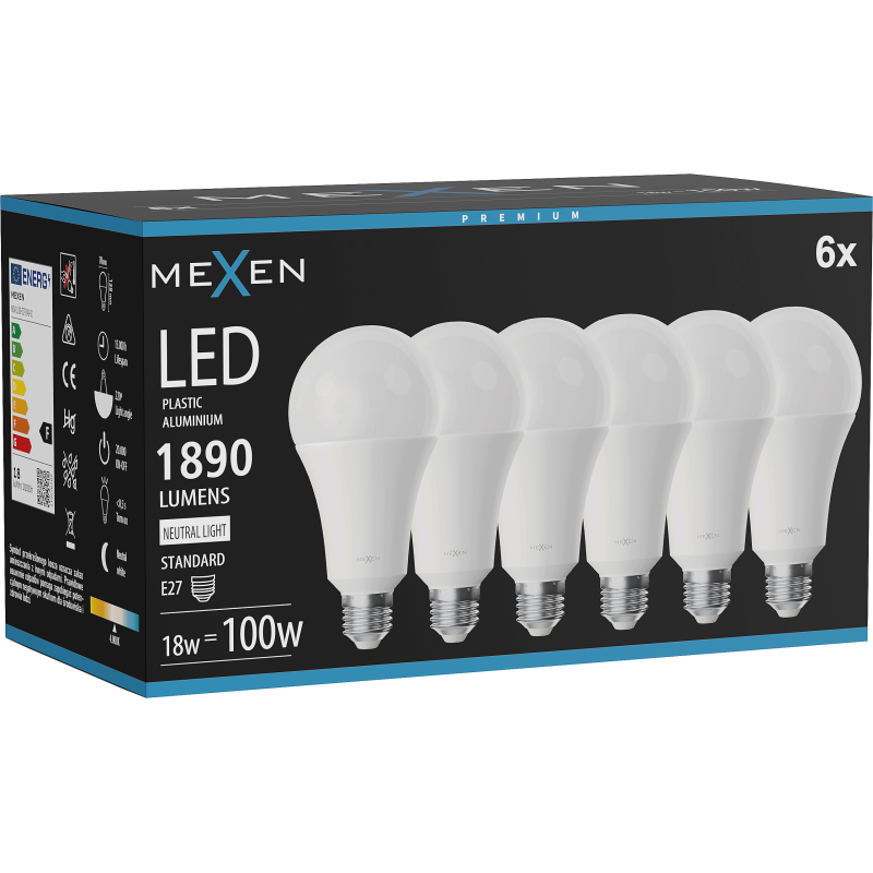 Mexen Nova 6x żarówka LED E27, A70, 18W, Neutralna - 4000K, 1890 lm - L100-E27-1840-01x06