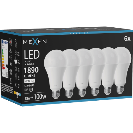 Mexen Nova 6x żarówka LED E27, A70, 18W, Neutralna - 4000K, 1890 lm - L100-E27-1840-01x06