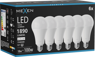 Mexen Nova 6x żarówka LED E27, A70, 18W, Neutralna - 4000K, 1890 lm - L100-E27-1840-01x06