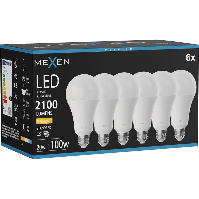 Mexen Nova 6x żarówka LED E27, A70, 20W, Ciepła - 3000K, 2100 lm - L100-E27-2030-01x06