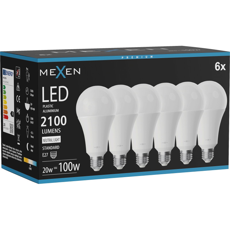 Mexen Nova 6x żarówka LED E27, A70, 20W, Neutralna - 4000K, 2100 lm - L100-E27-2040-01x06