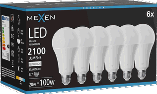 Mexen Nova 6x żarówka LED E27, A70, 20W, Neutralna - 4000K, 2100 lm - L100-E27-2040-01x06