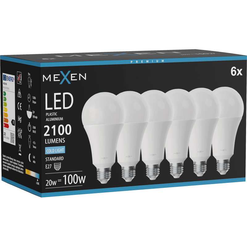 Mexen Nova 6x żarówka LED E27, A70, 20W, Zimna - 6500K, 2100 lm - L100-E27-2065-01x06