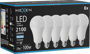 Mexen Nova 6x żarówka LED E27, A70, 20W, Zimna - 6500K, 2100 lm - L100-E27-2065-01x06