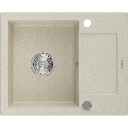 Mexen Enzo zlewozmywak granitowy 1-komorowy z ociekaczem 576 x 465 mm, beżowy, syfon chrom - 6506571005-69