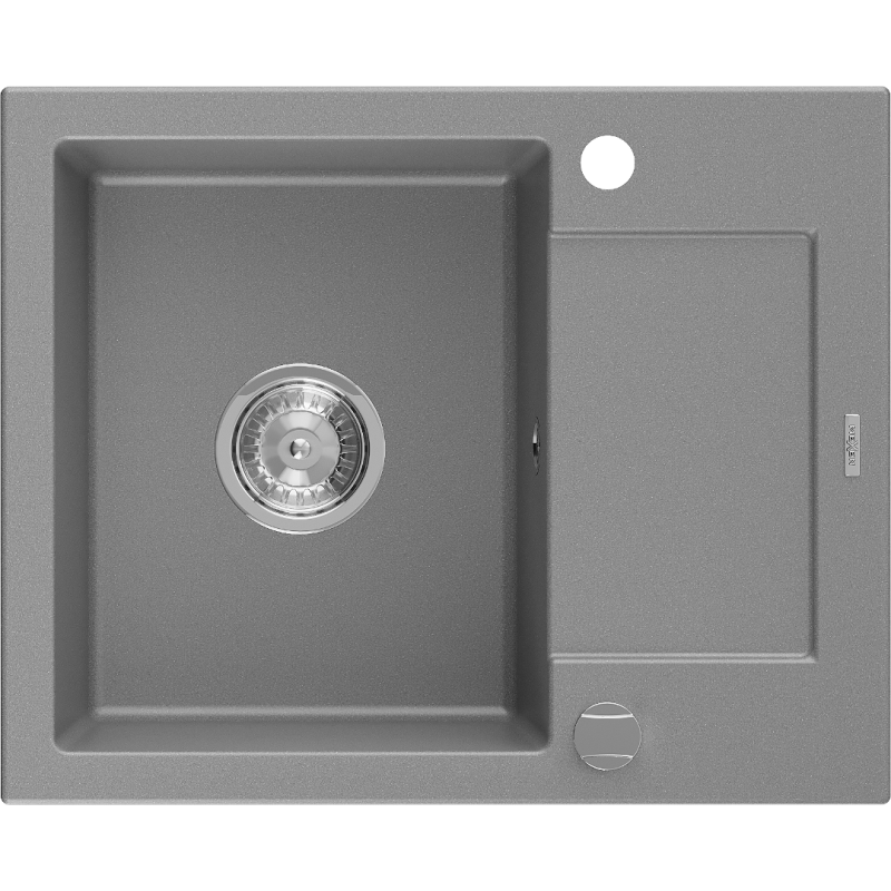 Mexen Enzo zlewozmywak granitowy 1-komorowy z ociekaczem 576 x 465 mm, szary, syfon chrom - 6506571005-71
