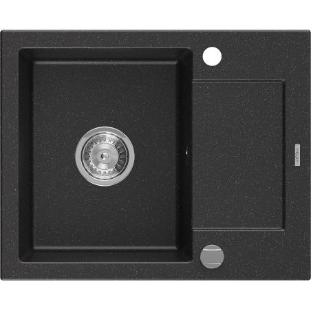 Mexen Enzo zlewozmywak granitowy 1-komorowy z ociekaczem 576 x 465 mm, czarny/srebrny metalik, syfon chrom - 6506571005-73