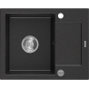 Mexen Enzo zlewozmywak granitowy 1-komorowy z ociekaczem 576 x 465 mm, czarny/srebrny metalik, syfon chrom - 6506571005-73