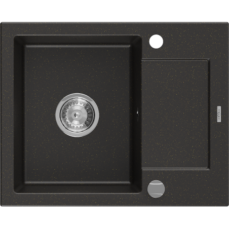 Mexen Enzo zlewozmywak granitowy 1-komorowy z ociekaczem 576 x 465 mm, czarny/złoty metalik, syfon chrom - 6506571005-75