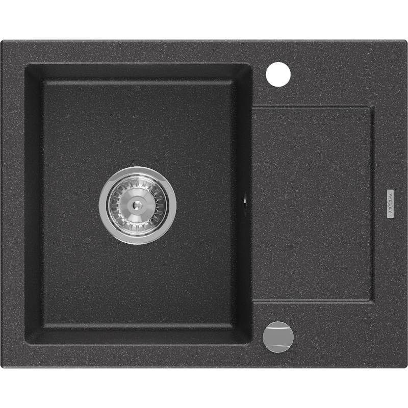 Mexen Enzo zlewozmywak granitowy 1-komorowy z ociekaczem 576 x 465 mm, czarny nakrapiany, syfon chrom - 6506571005-76