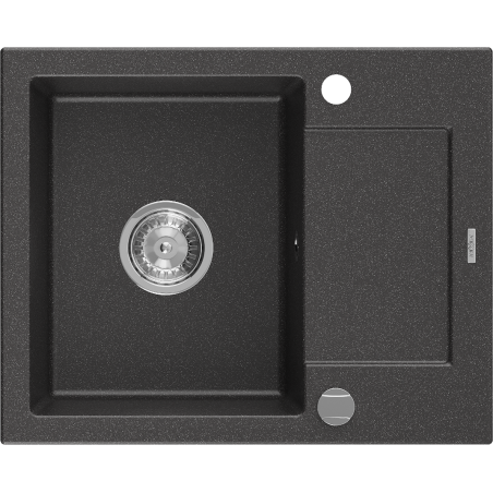 Mexen Enzo zlewozmywak granitowy 1-komorowy z ociekaczem 576 x 465 mm, czarny nakrapiany, syfon chrom - 6506571005-76