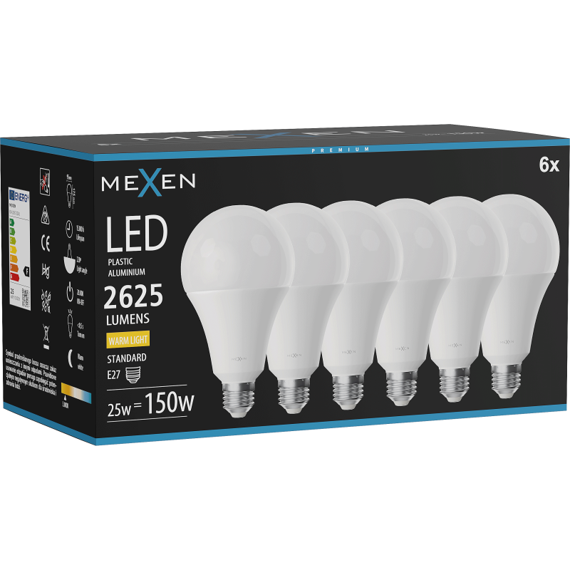 Mexen Nova 6x żarówka LED E27, A95, 25W, Ciepła - 3000K, 2625 lm - L100-E27-2530-01x06