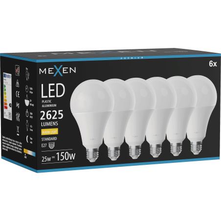 Mexen Nova 6x żarówka LED E27, A95, 25W, Ciepła - 3000K, 2625 lm - L100-E27-2530-01x06