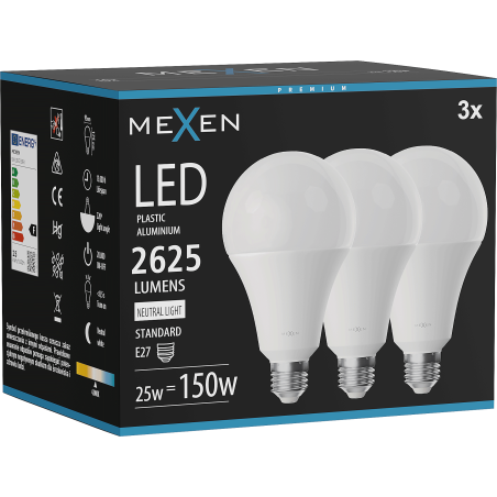 Mexen Nova 3x żarówka LED E27, A95, 25W, Neutralna - 4000K, 2625 lm - L100-E27-2540-01x03