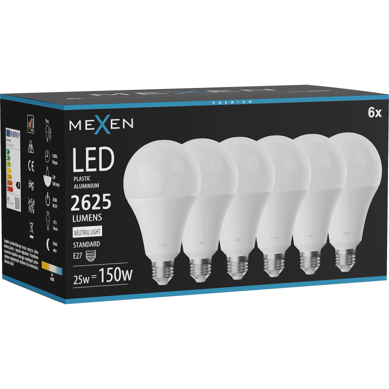 Mexen Nova 6x żarówka LED E27, A95, 25W, Neutralna - 4000K, 2625 lm - L100-E27-2540-01x06